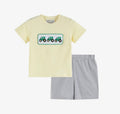 Green Tractor Smocked T-Shirt & Gray Gingham Shorts Set
