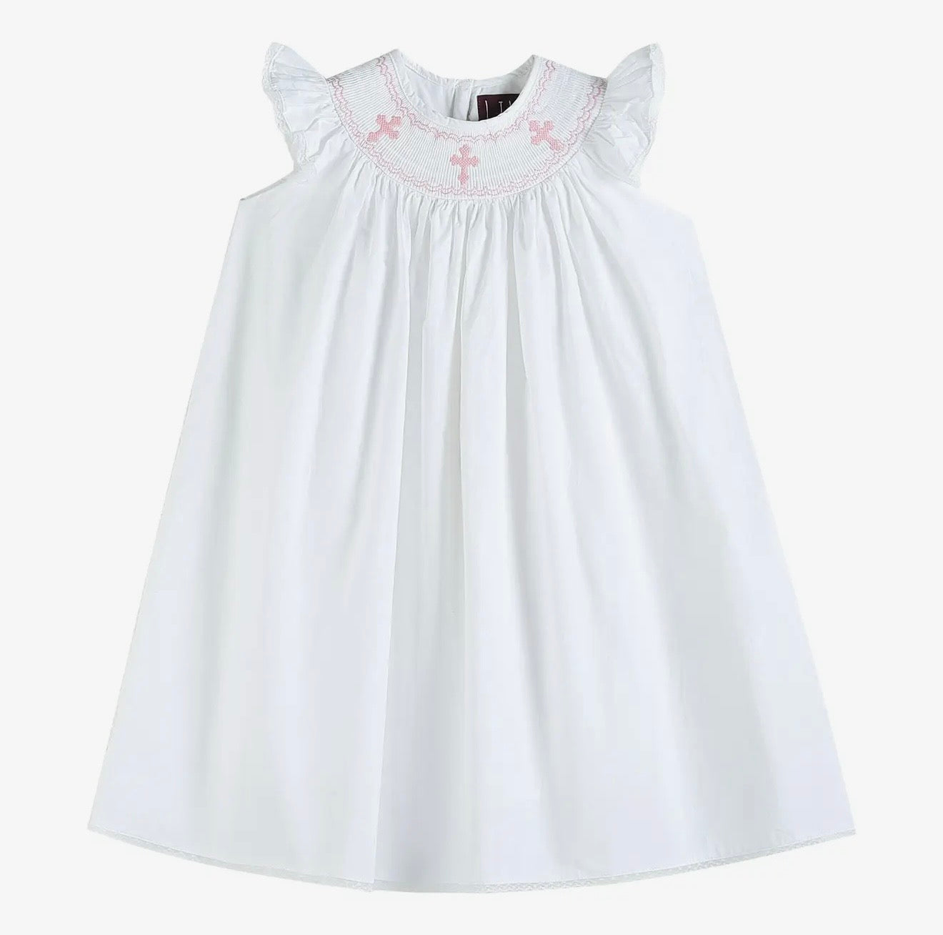 White & Pink Cross Bishop Dress