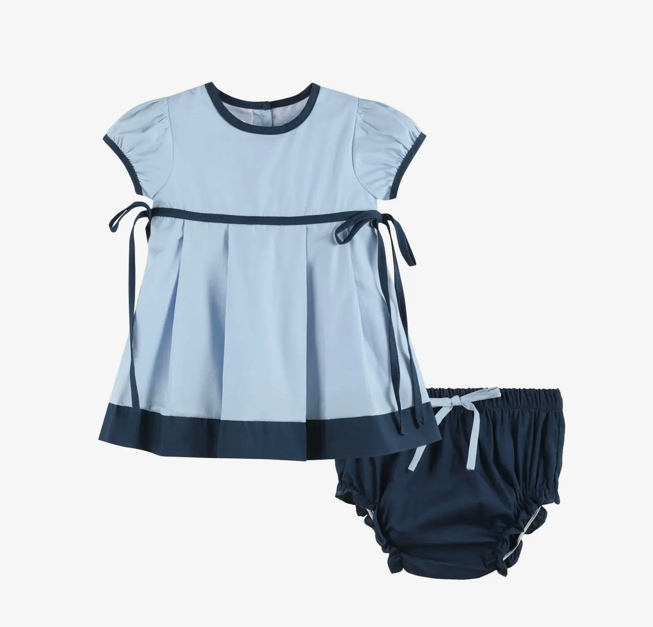 Light Blue & Dark Blue Ribbon Dress & Bloomers