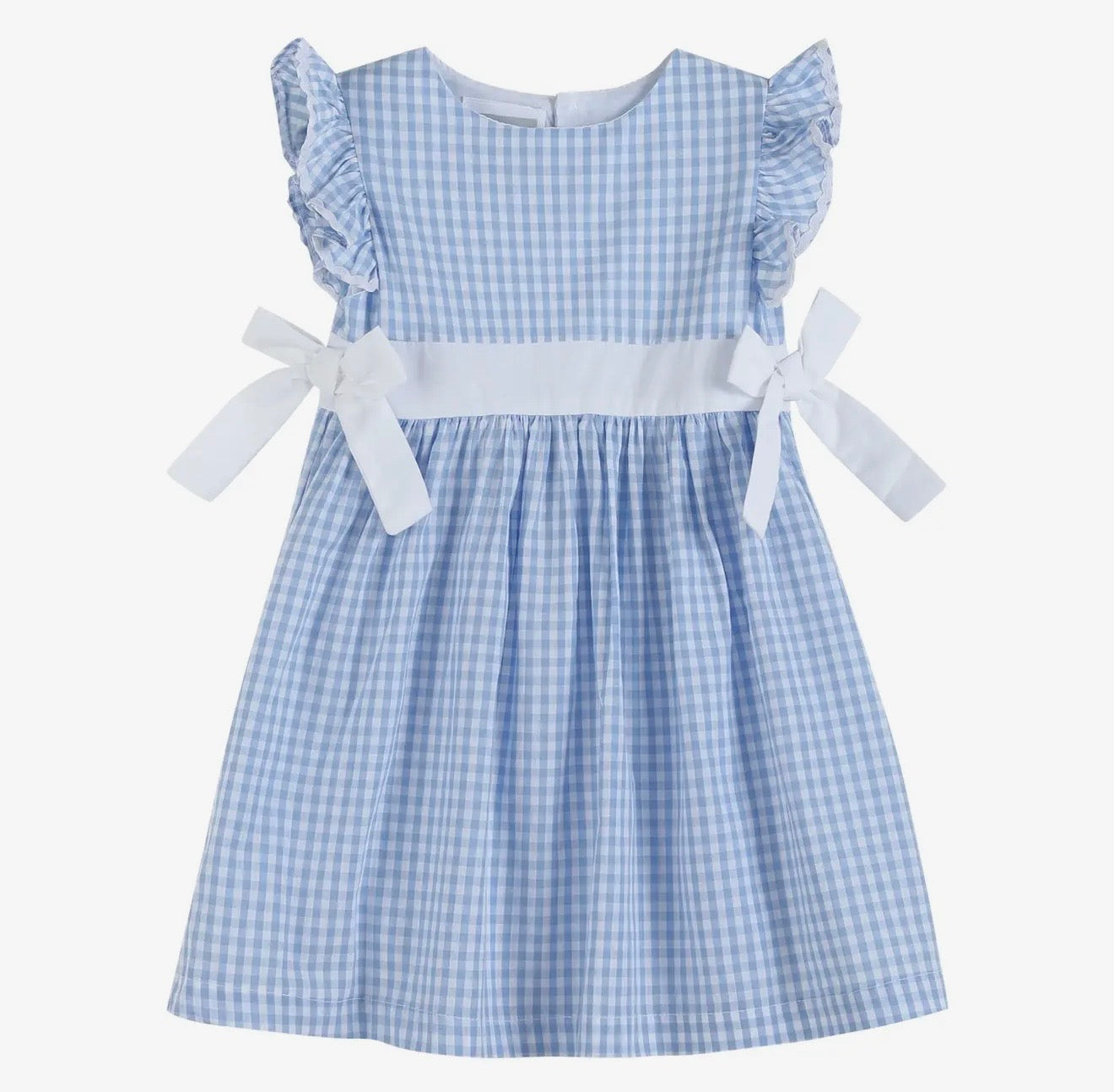 Light Blue Gingham Ruffle Bow Dress