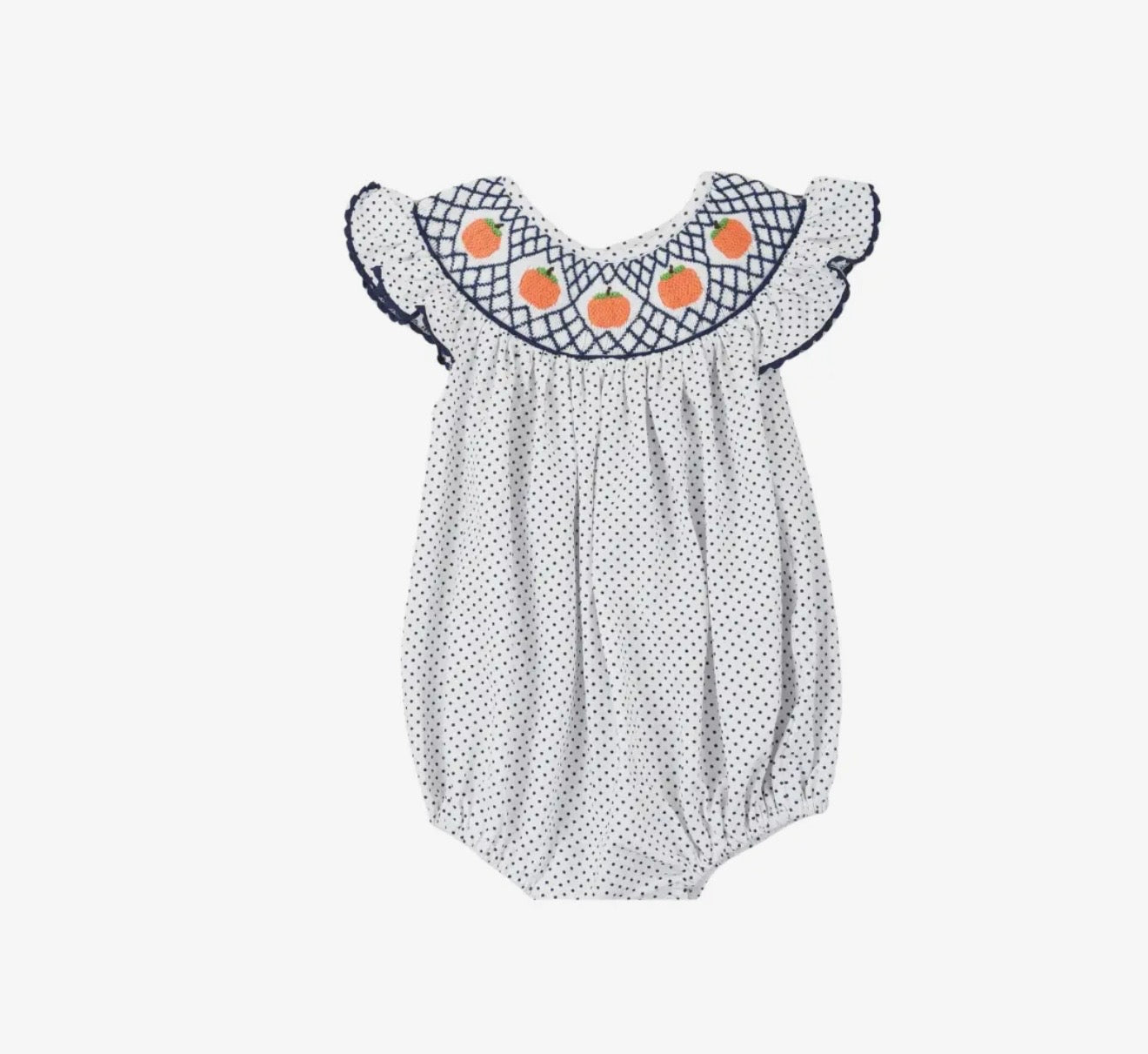 Navy Smocked Pumpkin Girl Bubble