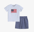 Royal Blue Gingham American Flag Shirt & Shorts Set