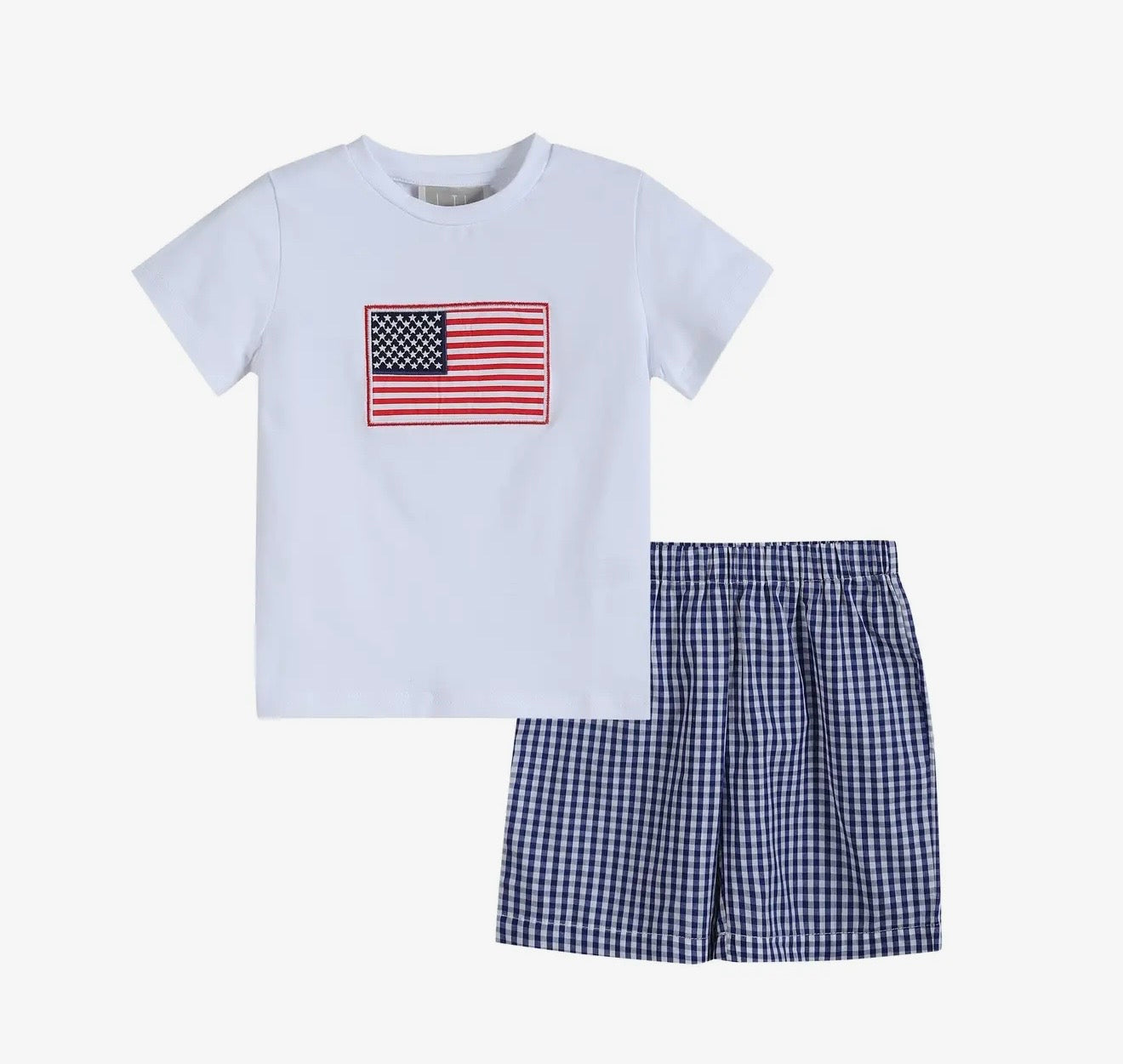 Royal Blue Gingham American Flag Shirt & Shorts Set