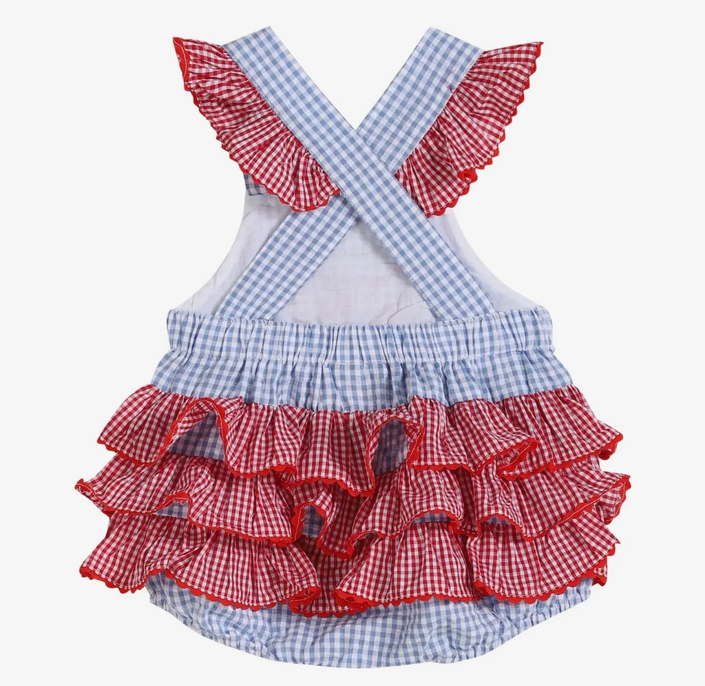 Blue Gingham Crab Ruffle Romper