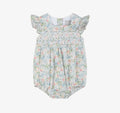 Pink Floral Print Smocked Flutter Romper