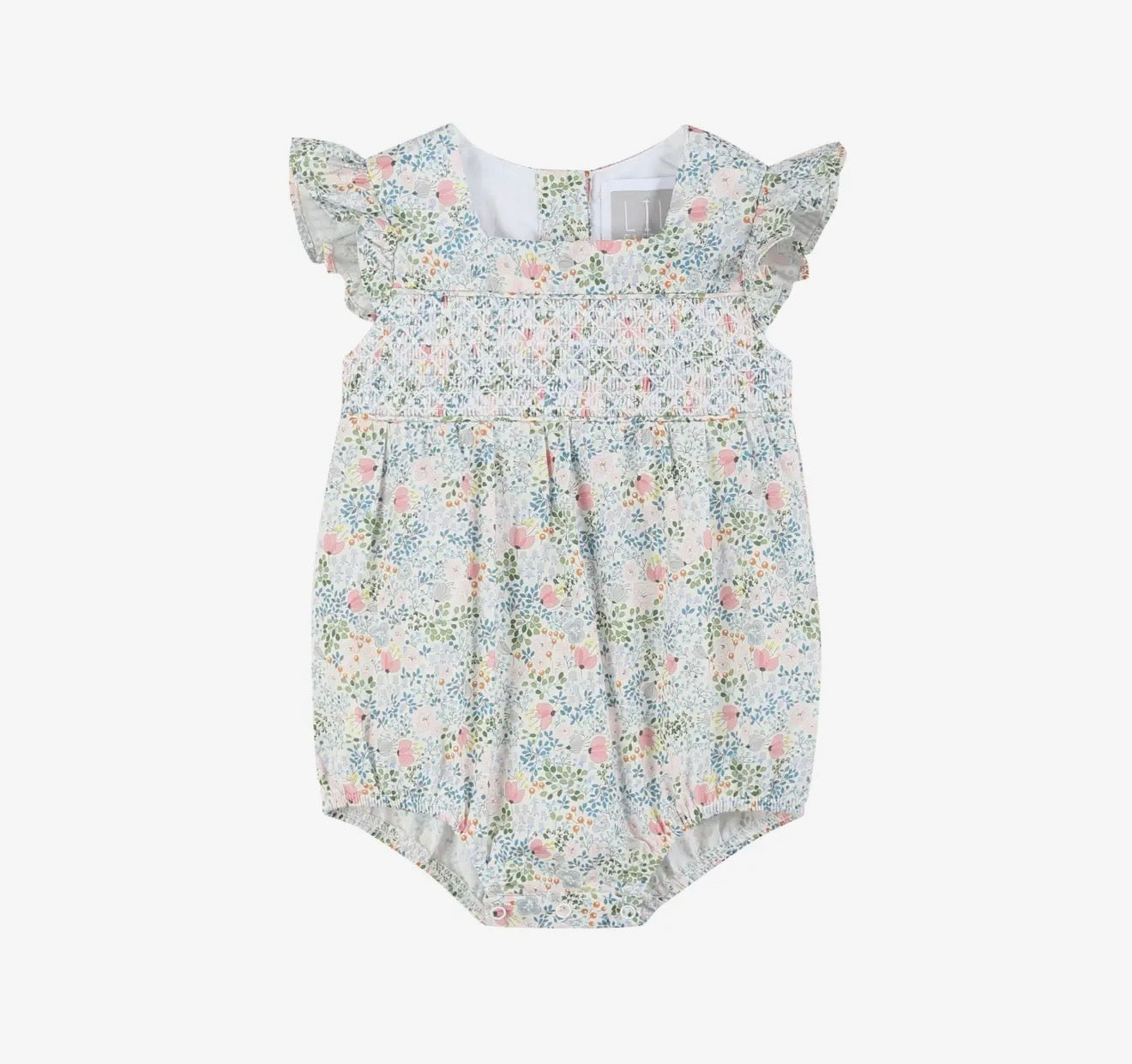 Pink Floral Print Smocked Flutter Romper