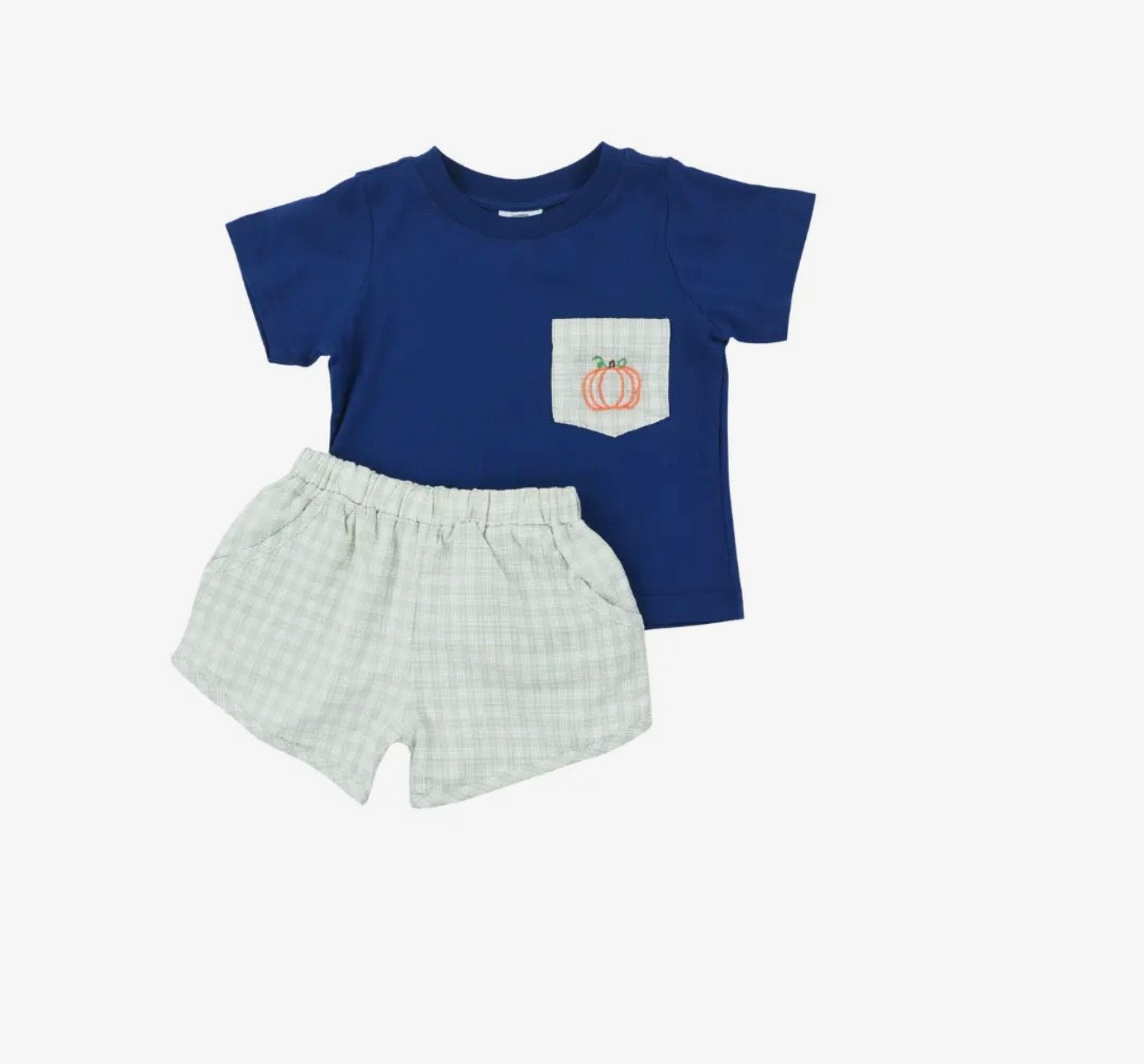 Sage Gingham & Navy Pumpkin Short Set